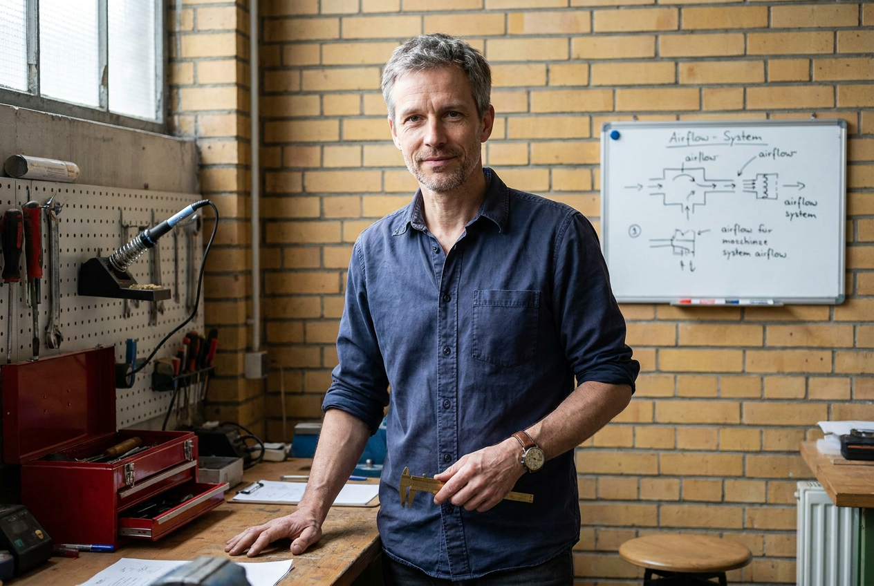 Markus Becker, Erfinder des Coolzy, in seiner Kölner Werkstatt